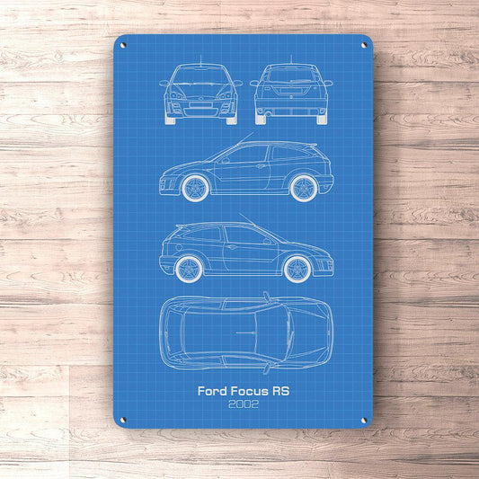 Ford Focus RS 2002 Blueprint Skilte, Musemåtte, Dørmåtte-Blueprint-Ford-Garage Culture Shop- garage - man cave - merchandise