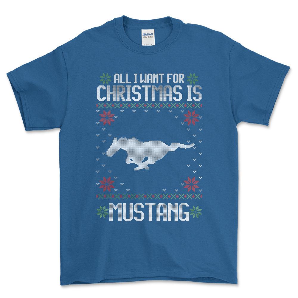 Ford Mustang - All I Want For Christmas - Unisex T-Shirt , Bomuld-Beklædning-Ford-Blå Royal-S-Forside-Garage Culture Shop- garage - man cave - merchandise