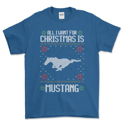 Ford Mustang - All I Want For Christmas - Unisex T-Shirt , Bomuld-Beklædning-Ford-Blå Royal-S-Forside-Garage Culture Shop- garage - man cave - merchandise