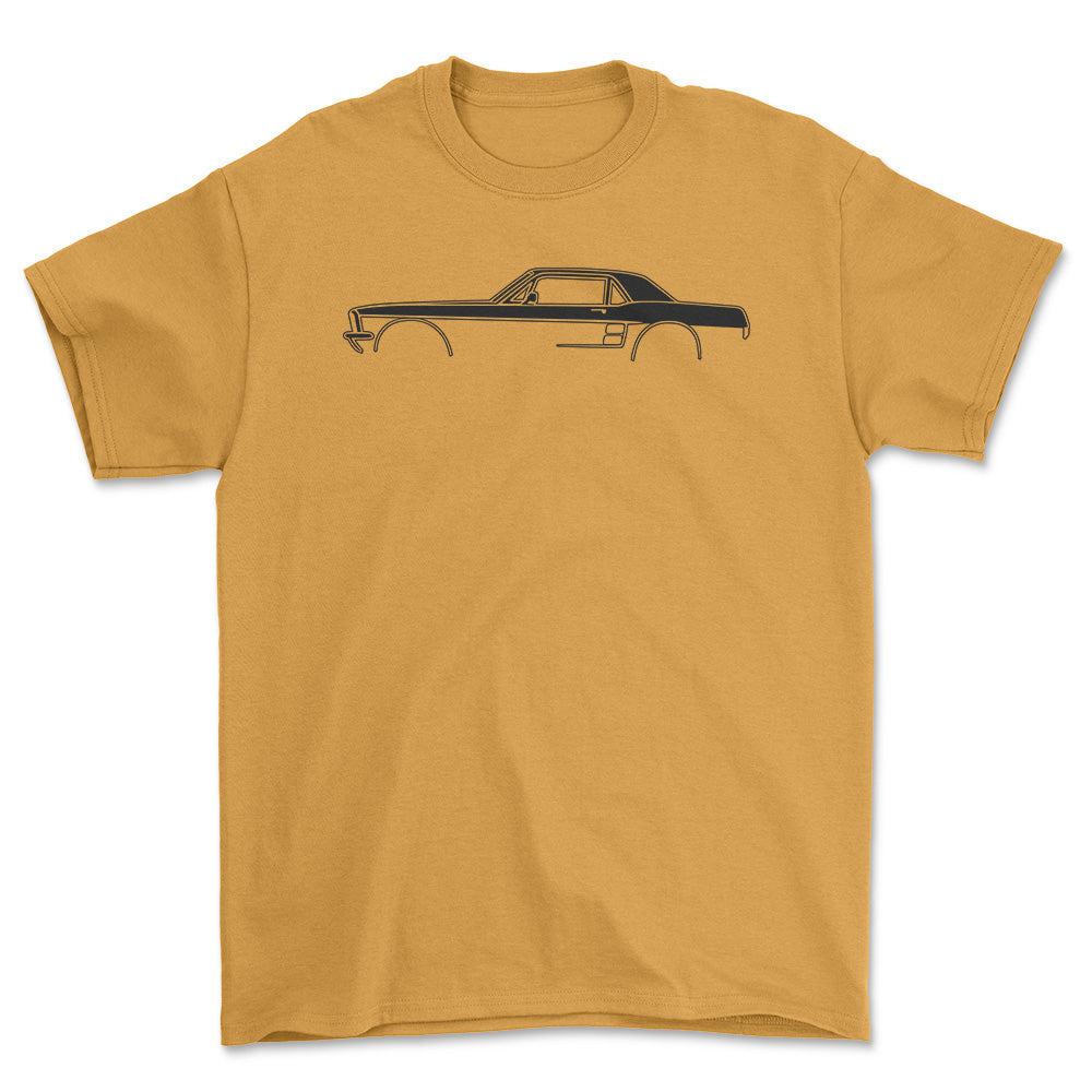 Ford Mustang Hardtop 1967 Silhuet - Unisex T-Shirt , Bomuld-Beklædning-Ford-Guld-S-Forside-Garage Culture Shop- garage - man cave - merchandise