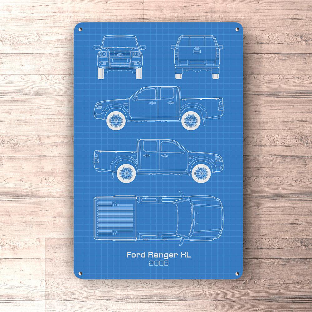 Ford Ranger Doublecab XL 2006 Blueprint Skilte, Musemåtte, Dørmåtte-Blueprint-Ford-Garage Culture Shop- garage - man cave - merchandise