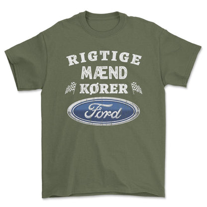 Ford Rigtige Mænd Kører - Unisex T-Shirt , Bomuld-Beklædning-Ford-Grøn Militær-S-Forside-Garage Culture Shop- garage - man cave - merchandise