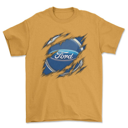 Ford Ripped Unisex T-Shirt , Bomuld-Beklædning-Ford-Guld-S-Forside-Garage Culture Shop- garage - man cave - merchandise