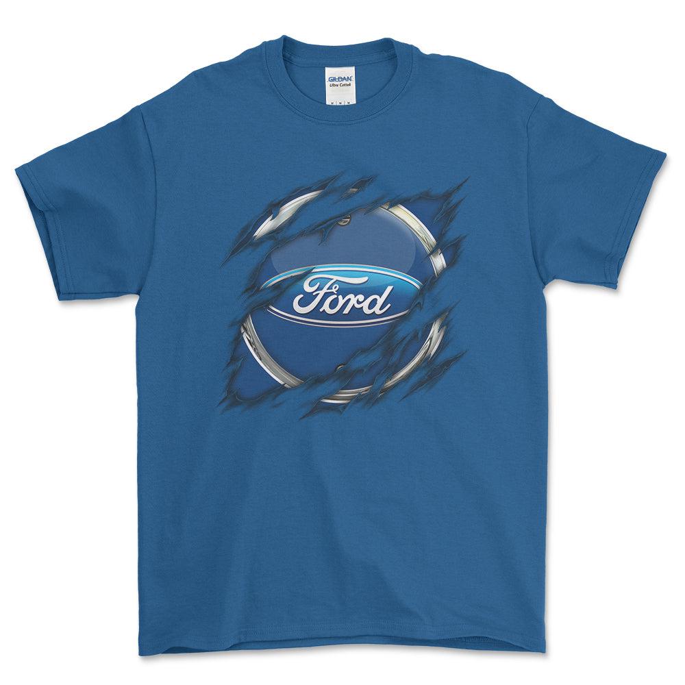 Ford Ripped Unisex T-Shirt , Bomuld-Beklædning-Ford-Blå Royal-S-Forside-Garage Culture Shop- garage - man cave - merchandise