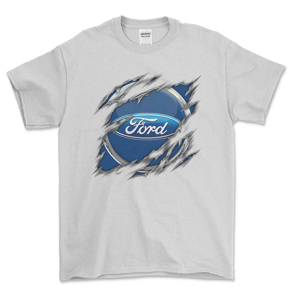 Ford Ripped Unisex T-Shirt , Bomuld-Beklædning-Ford-Hvid-S-Forside-Garage Culture Shop- garage - man cave - merchandise