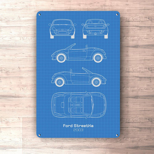 Ford Streetka 2003 Blueprint Skilte, Musemåtte, Dørmåtte-Blueprint-Ford-Garage Culture Shop- garage - man cave - merchandise