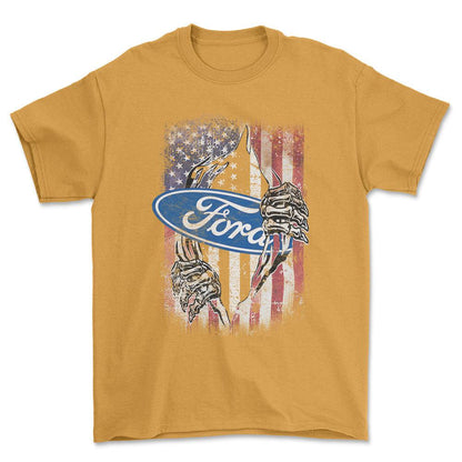 Ford US Flag Unisex T-Shirt , Bomuld-Beklædning-Ford-Guld-S-Forside-Garage Culture Shop- garage - man cave - merchandise