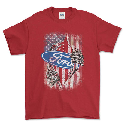 Ford US Flag Unisex T-Shirt , Bomuld-Beklædning-Ford-Rød-S-Forside-Garage Culture Shop- garage - man cave - merchandise