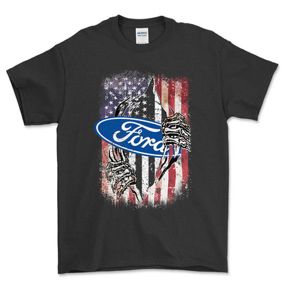 Ford US Flag Unisex T-Shirt , Bomuld-Beklædning-Ford-Sort-S-Forside-Garage Culture Shop- garage - man cave - merchandise