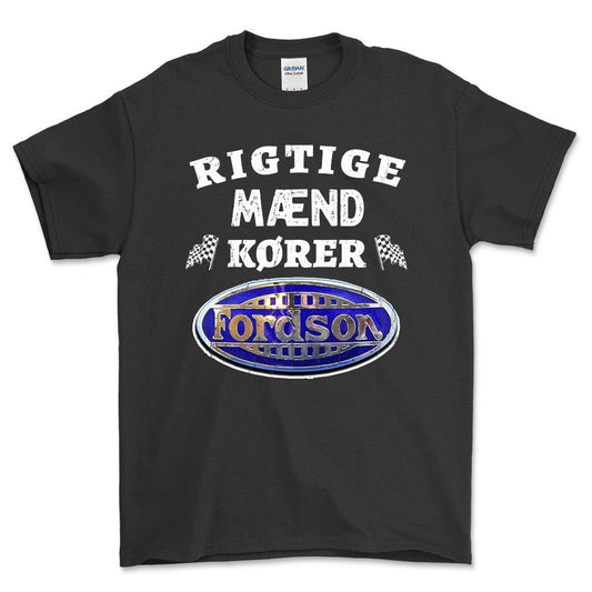 Fordson Rigtige Mænd Kører - Unisex T-Shirt , Bomuld-Beklædning-Fordson-Sort-S-Forside-Garage Culture Shop- garage - man cave - merchandise