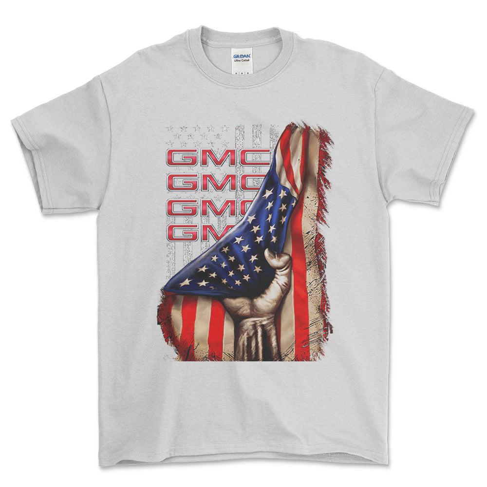 GMC USA Flag Unisex T-Shirt , Bomuld-Beklædning-GMC-Hvid-S-Forside-Garage Culture Shop- garage - man cave - merchandise