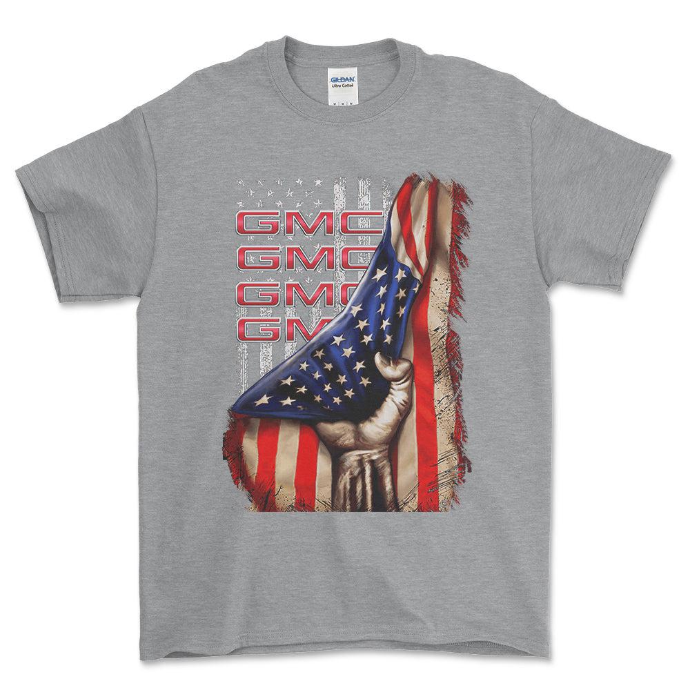 GMC USA Flag Unisex T-Shirt , Bomuld-Beklædning-GMC-Grå Sport-S-Forside-Garage Culture Shop- garage - man cave - merchandise