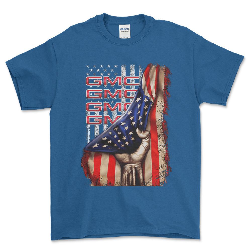 GMC USA Flag Unisex T-Shirt , Bomuld-Beklædning-GMC-Blå Royal-S-Forside-Garage Culture Shop- garage - man cave - merchandise