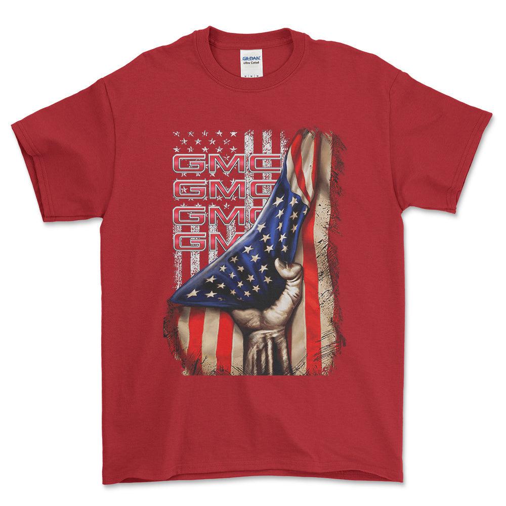 GMC USA Flag Unisex T-Shirt , Bomuld-Beklædning-GMC-Rød-S-Forside-Garage Culture Shop- garage - man cave - merchandise