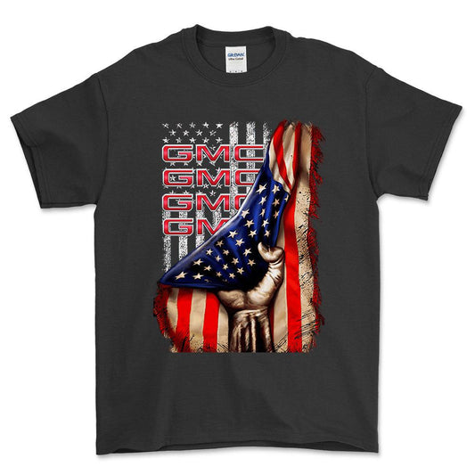 GMC USA Flag Unisex T-Shirt , Bomuld-Beklædning-GMC-Sort-S-Forside-Garage Culture Shop- garage - man cave - merchandise