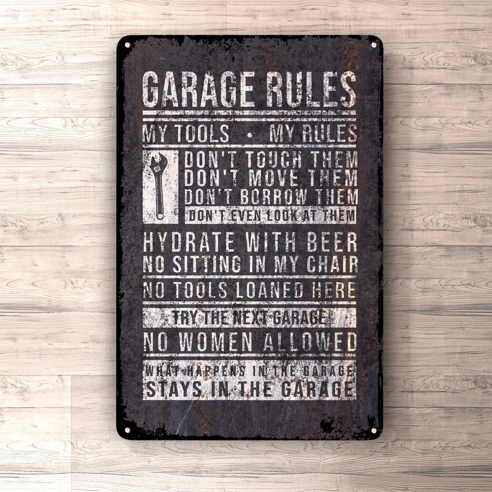 Garage Rules Skilte, Musemåtte, Dørmåtte-Skilte-Funny Garage-Garage Culture Shop- garage - man cave - merchandise