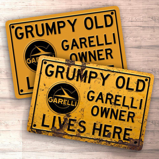 Garelli Grumpy Old Garelli Owner Lives Here Skilte, Musemåtte, Dørmåtte-Skilte-Garelli-Garage Culture Shop- garage - man cave - merchandise