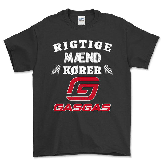 Gasgas Rigtige Mænd Kører - Unisex T-Shirt , Bomuld-Beklædning-Gasgas-Sort-S-Forside-Garage Culture Shop- garage - man cave - merchandise