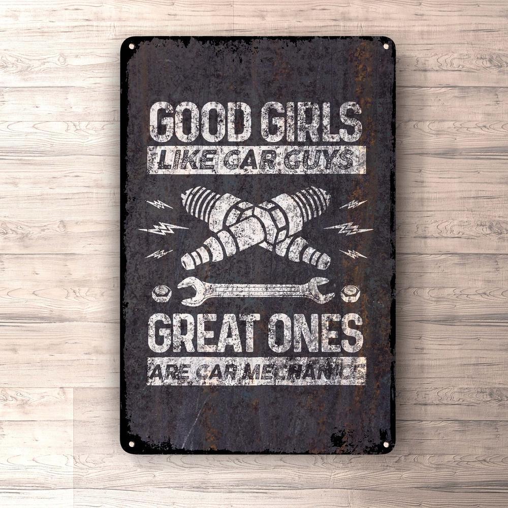 Good Girls Like Car Guys Great Ones Are Car Mechanics Skilte, Musemåtte, Dørmåtte-Skilte-Funny Garage-Garage Culture Shop- garage - man cave - merchandise