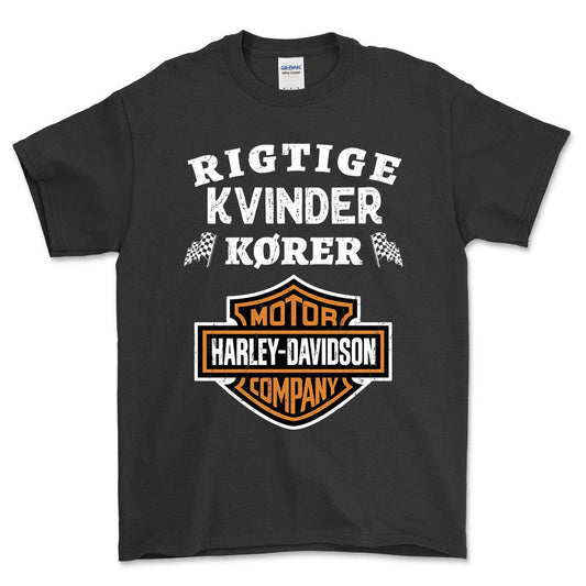 Harley Rigtige Kvinder Kører - Unisex T-Shirt , Bomuld-Beklædning-Harley Davidson-Sort-S-Forside-Garage Culture Shop- garage - man cave - merchandise