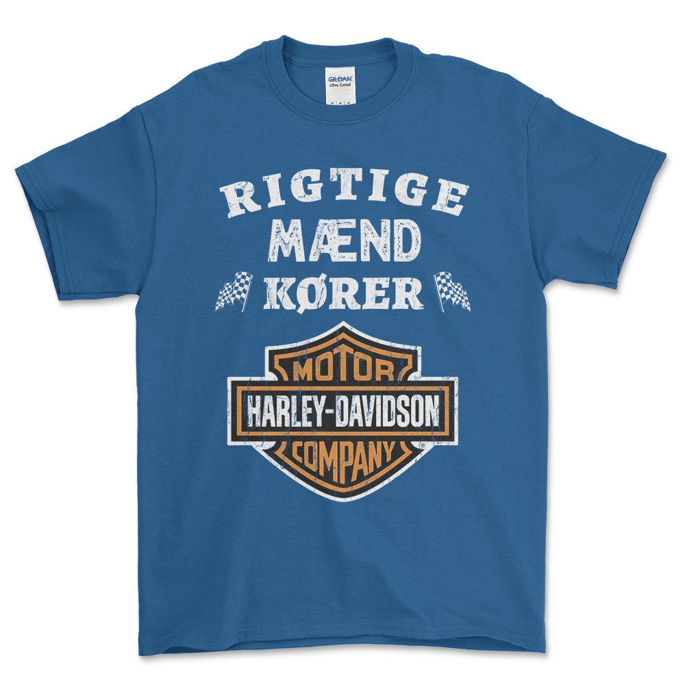 Harley Rigtige Mænd Kører - Unisex T-Shirt , Bomuld-Beklædning-Harley Davidson-Blå Royal-S-Forside-Garage Culture Shop- garage - man cave - merchandise