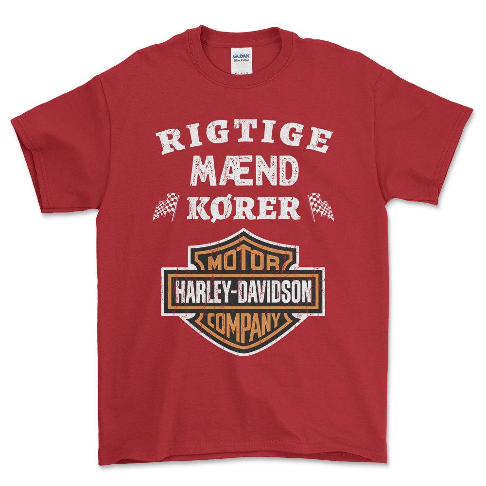 Harley Rigtige Mænd Kører - Unisex T-Shirt , Bomuld-Beklædning-Harley Davidson-Rød-S-Forside-Garage Culture Shop- garage - man cave - merchandise