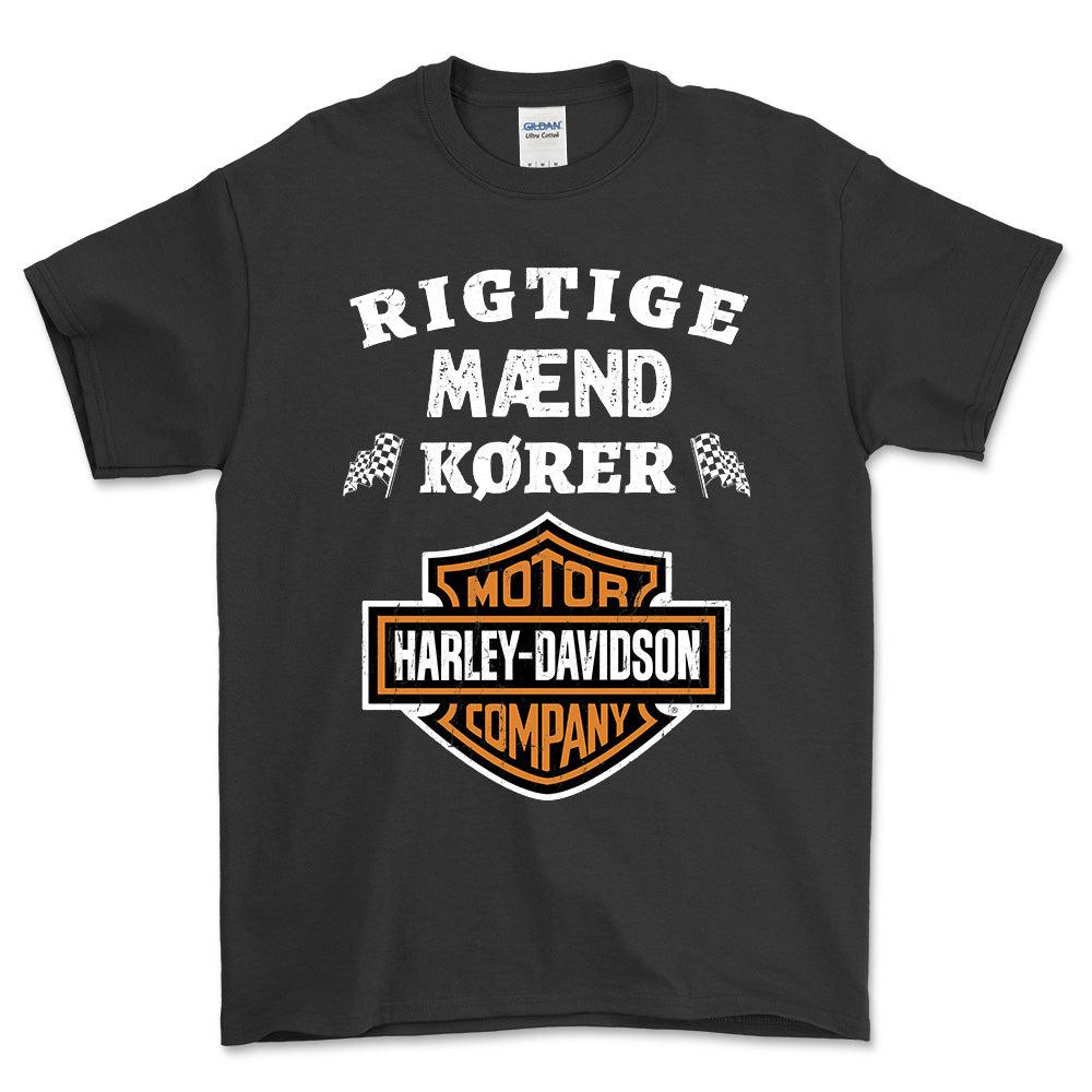 Harley Rigtige Mænd Kører - Unisex T-Shirt , Bomuld-Beklædning-Harley Davidson-Sort-S-Forside-Garage Culture Shop- garage - man cave - merchandise