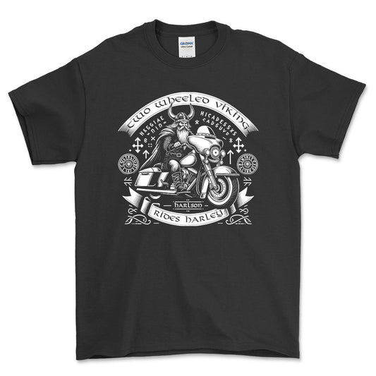 Harley Two Wheeled Viking Rides Harley - Unisex T-Shirt , Bomuld-Beklædning-Harley Davidson-Sort-S-Forside-Garage Culture Shop- garage - man cave - merchandise