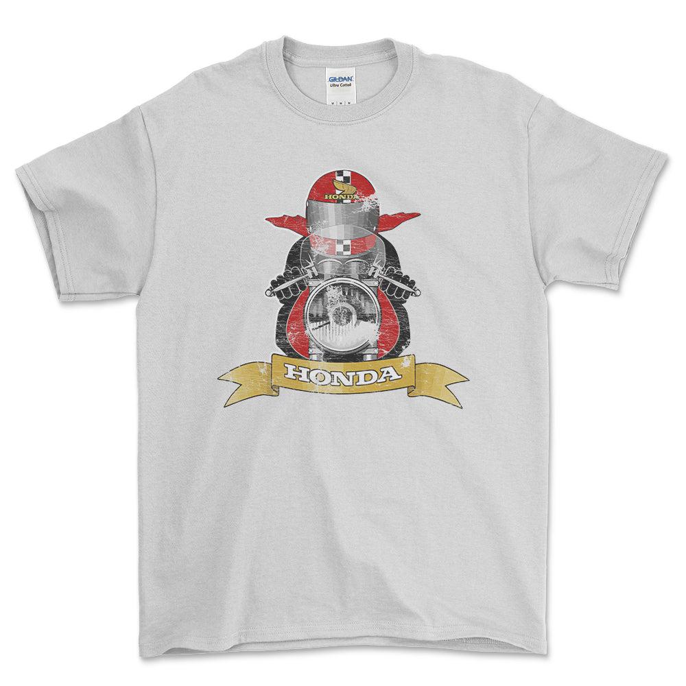 Honda Biker Vintage Style Unisex T-Shirt , Bomuld-Beklædning-Honda-Hvid-S-Forside-Garage Culture Shop- garage - man cave - merchandise