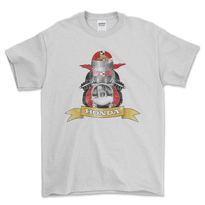 Honda Biker Vintage Style Unisex T-Shirt , Bomuld-Beklædning-Honda-Hvid-S-Forside-Garage Culture Shop- garage - man cave - merchandise