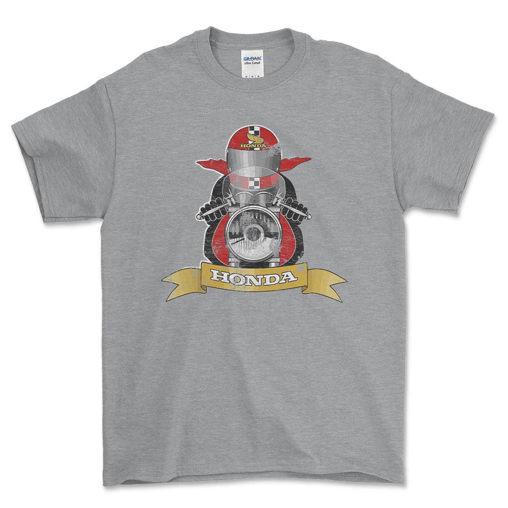 Honda Biker Vintage Style Unisex T-Shirt , Bomuld-Beklædning-Honda-Grå Sport-S-Forside-Garage Culture Shop- garage - man cave - merchandise