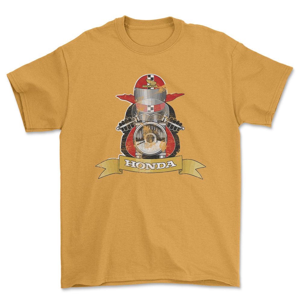 Honda Biker Vintage Style Unisex T-Shirt , Bomuld-Beklædning-Honda-Guld-S-Forside-Garage Culture Shop- garage - man cave - merchandise