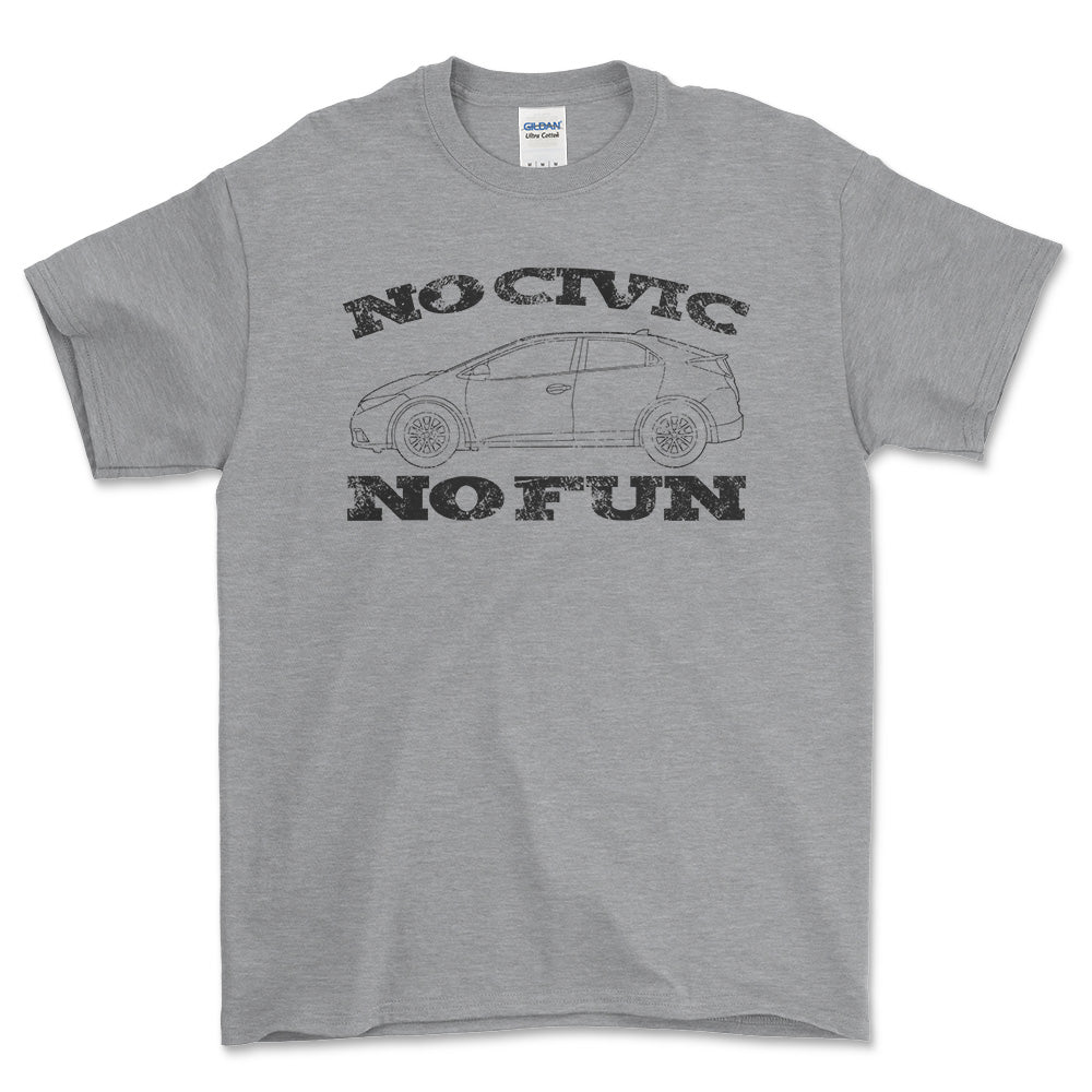 Honda No Civic No Fun Unisex T-Shirt , Bomuld-Beklædning-Honda-Grå Sport-S-Forside-Garage Culture Shop- garage - man cave - merchandise