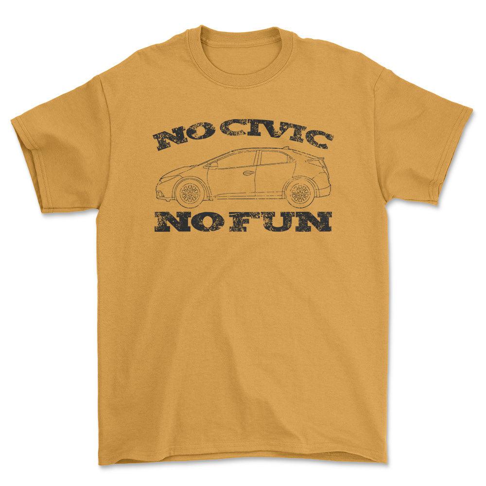 Honda No Civic No Fun Unisex T-Shirt , Bomuld-Beklædning-Honda-Guld-S-Forside-Garage Culture Shop- garage - man cave - merchandise