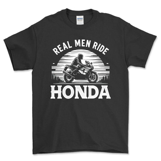 Honda Real Men Ride Honda - Unisex T-Shirt , Bomuld-Beklædning-Honda-Sort-S-Forside-Garage Culture Shop- garage - man cave - merchandise