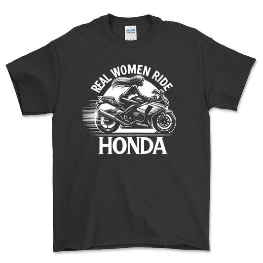 Honda Real Women Ride Honda - Unisex T-Shirt , Bomuld-Beklædning-Honda-Sort-S-Forside-Garage Culture Shop- garage - man cave - merchandise