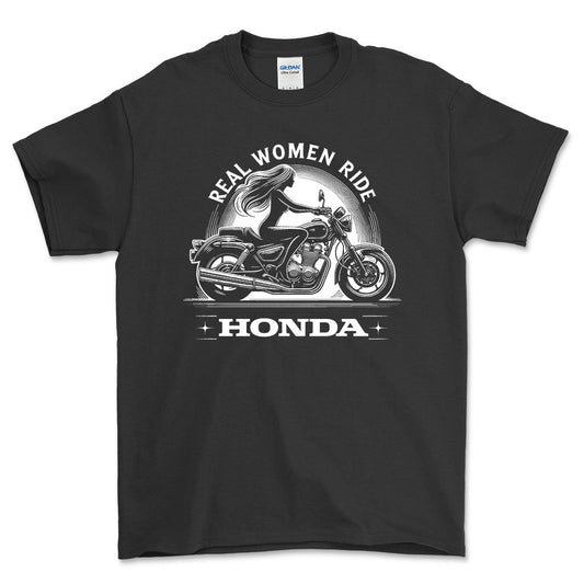 Honda Real Women Ride Honda - Unisex T-Shirt , Bomuld-Beklædning-Honda-Sort-S-Forside-Garage Culture Shop- garage - man cave - merchandise