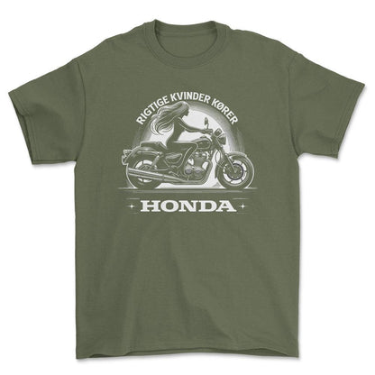 Honda Rigtige Kvinder Kører Honda - Unisex T-Shirt , Bomuld-Beklædning-Honda-Grøn Militær-S-Forside-Garage Culture Shop- garage - man cave - merchandise