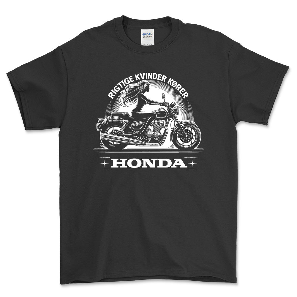 Honda Rigtige Kvinder Kører Honda - Unisex T-Shirt , Bomuld-Beklædning-Honda-Sort-S-Forside-Garage Culture Shop- garage - man cave - merchandise