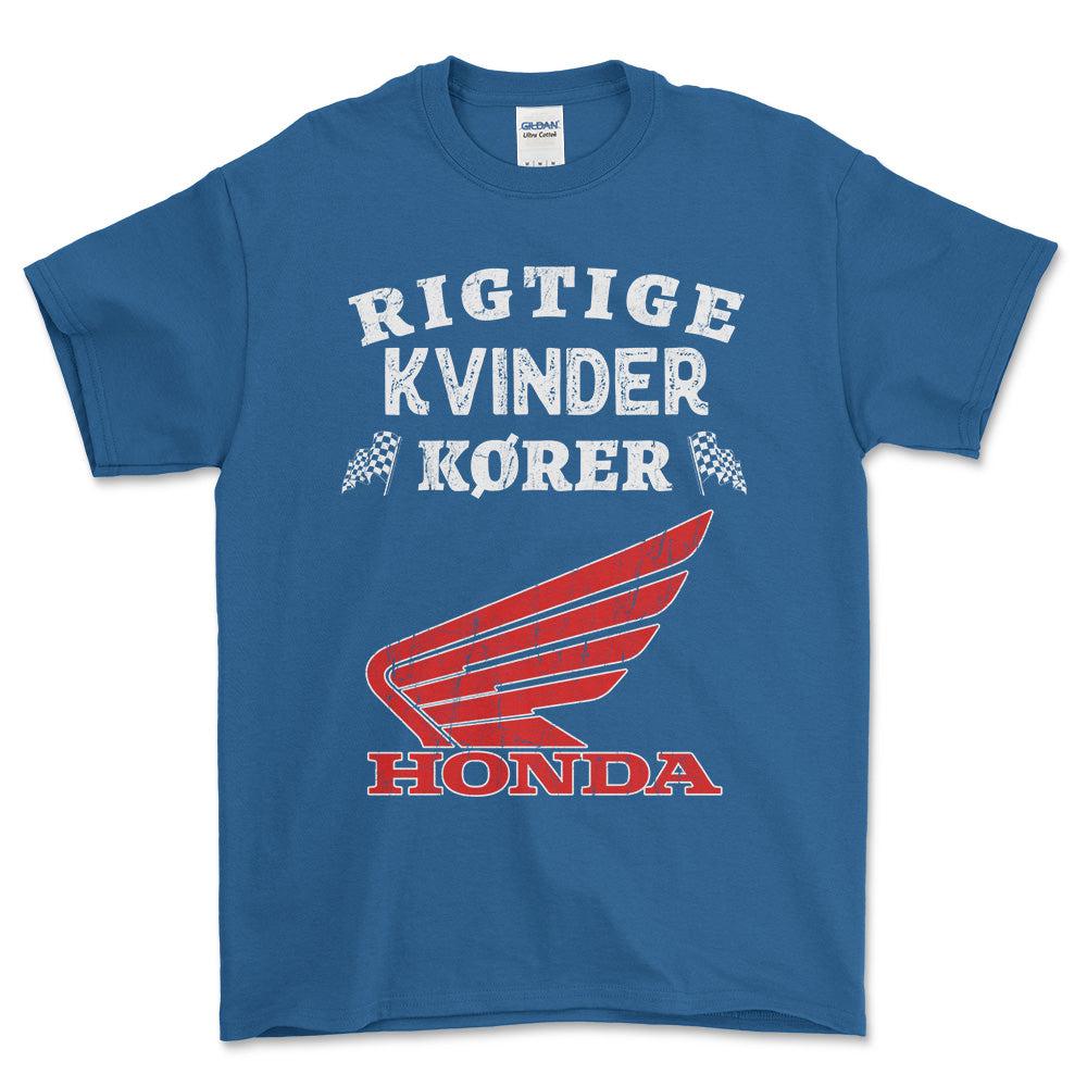 Honda Rigtige Kvinder Kører - Unisex T-Shirt , Bomuld-Beklædning-Honda-Blå Royal-S-Forside-Garage Culture Shop- garage - man cave - merchandise