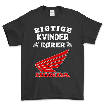 Honda Rigtige Kvinder Kører - Unisex T-Shirt , Bomuld-Beklædning-Honda-Sort-S-Forside-Garage Culture Shop- garage - man cave - merchandise