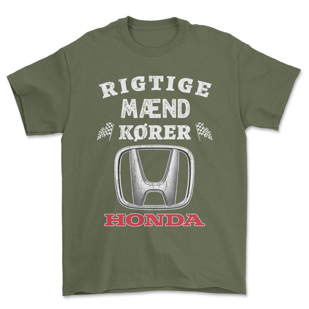 Honda Rigtige Mænd Kører - Unisex T-Shirt , Bomuld-Beklædning-Honda-Grøn Militær-S-Forside-Garage Culture Shop- garage - man cave - merchandise