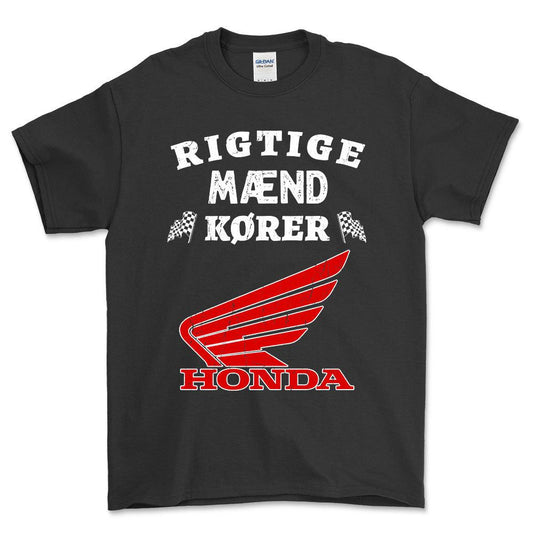 Honda Rigtige Mænd Kører - Unisex T-Shirt , Bomuld-Beklædning-Honda-Sort-S-Forside-Garage Culture Shop- garage - man cave - merchandise