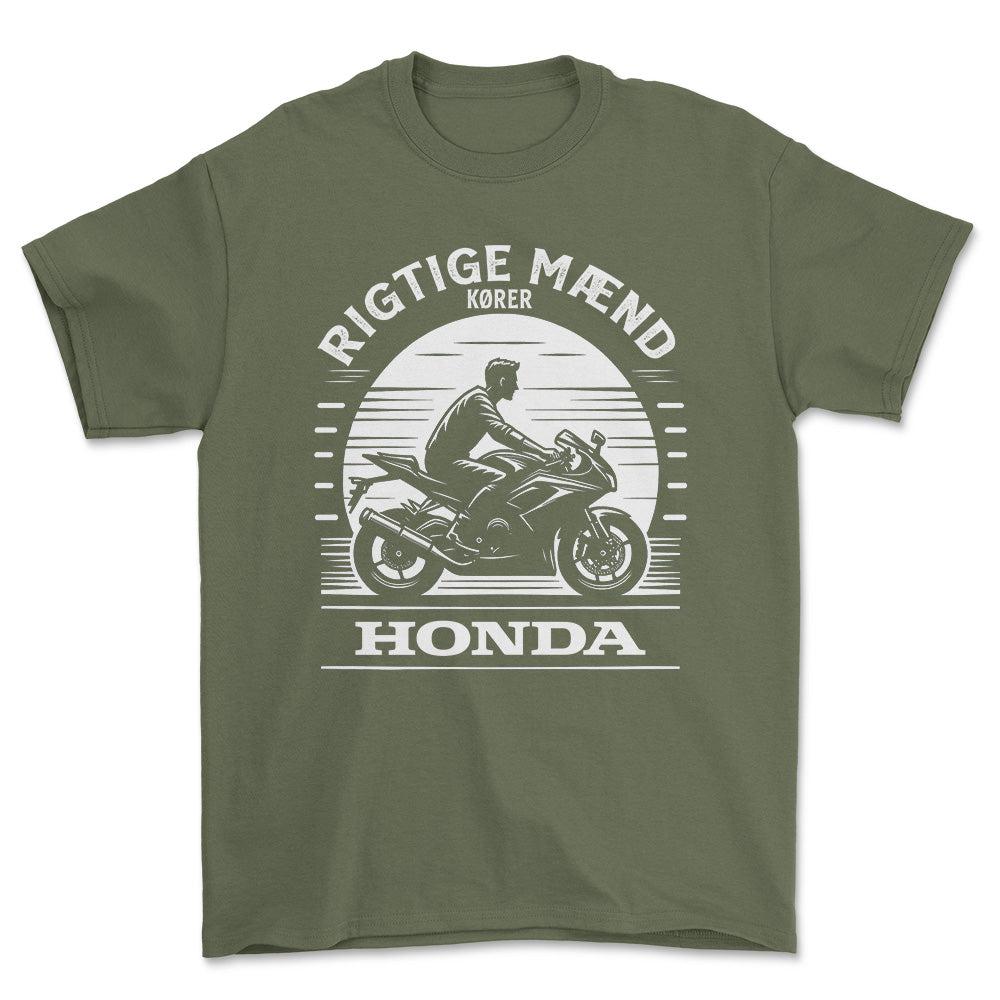 Honda Rigtige mænd kører Honda - Unisex T-Shirt , Bomuld-Beklædning-Honda-Grøn Militær-S-Forside-Garage Culture Shop- garage - man cave - merchandise