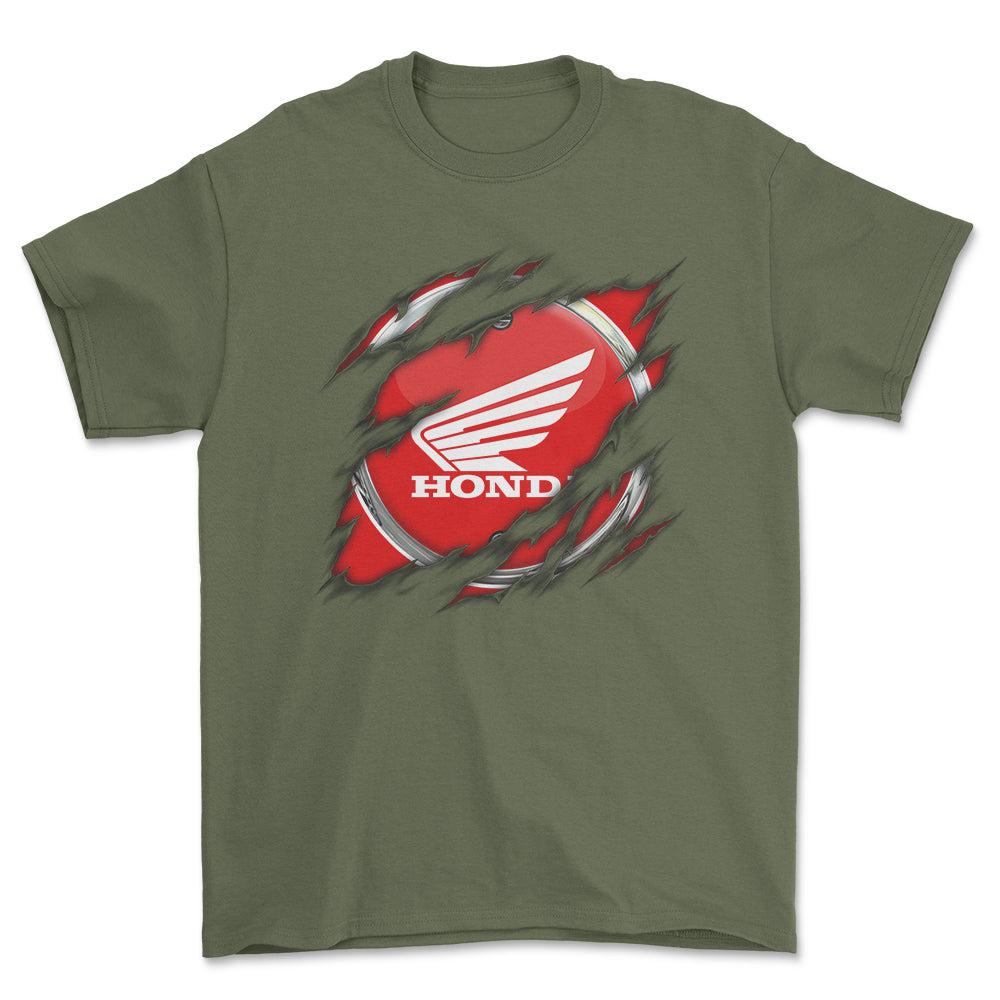 Honda Ripped Unisex T-Shirt , Bomuld-Beklædning-Honda-Grøn Militær-S-Forside-Garage Culture Shop- garage - man cave - merchandise