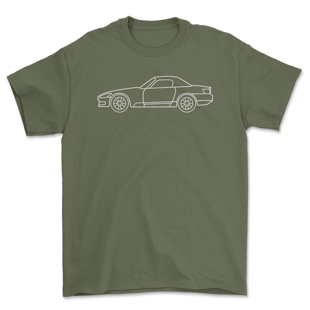 Honda S2000 Outline - Unisex T-Shirt , Bomuld-Beklædning-Honda-Grøn Militær-S-Forside-Garage Culture Shop- garage - man cave - merchandise