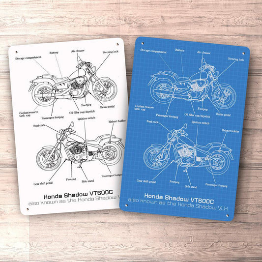 Honda Shadow Vt600C Blueprint Skilte, Musemåtte, Dørmåtte-Blueprint-Honda-Garage Culture Shop- garage - man cave - merchandise