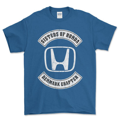 Honda Sisters Of Honda Denmark Chapter Unisex T-Shirt , Bomuld-Beklædning-Honda-Blå Royal-S-Forside-Garage Culture Shop- garage - man cave - merchandise