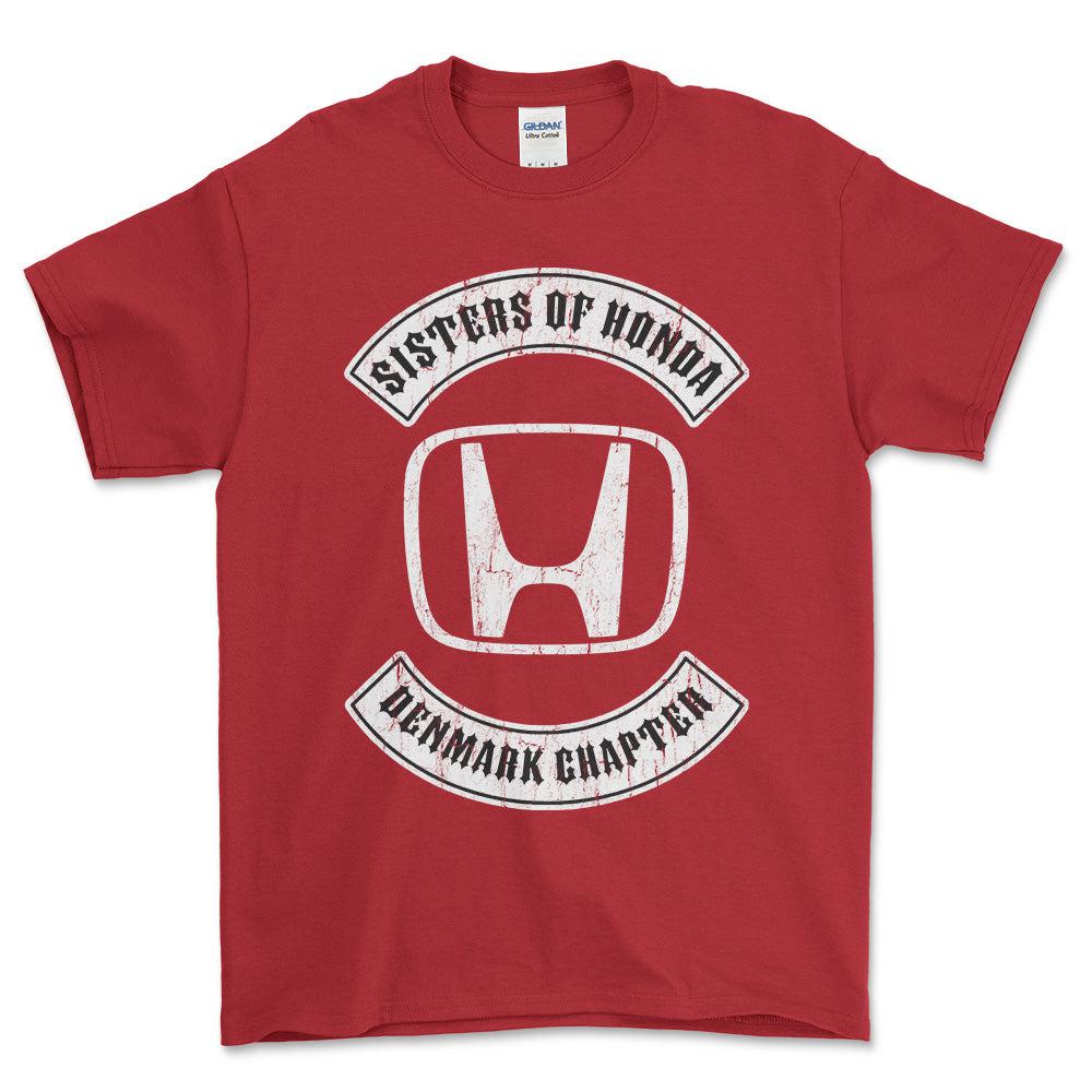 Honda Sisters Of Honda Denmark Chapter Unisex T-Shirt , Bomuld-Beklædning-Honda-Rød-S-Forside-Garage Culture Shop- garage - man cave - merchandise