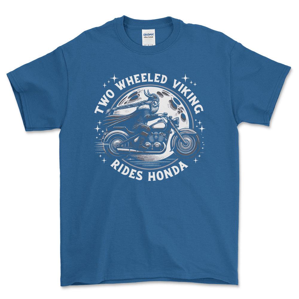 Honda Two Wheeled Viking Rides Honda - Unisex T-Shirt , Bomuld-Beklædning-Honda-Blå Royal-S-Forside-Garage Culture Shop- garage - man cave - merchandise